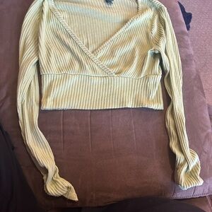 Wild Fable Light Green Ribbed Long Sleeve Crop Top